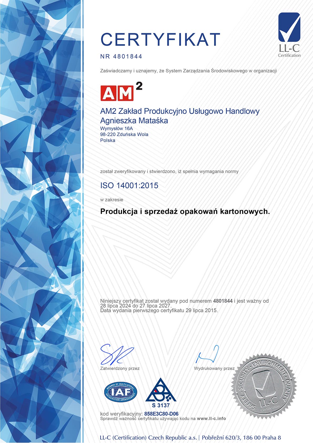 ISO 14001 - Producent pudełek tekturowych